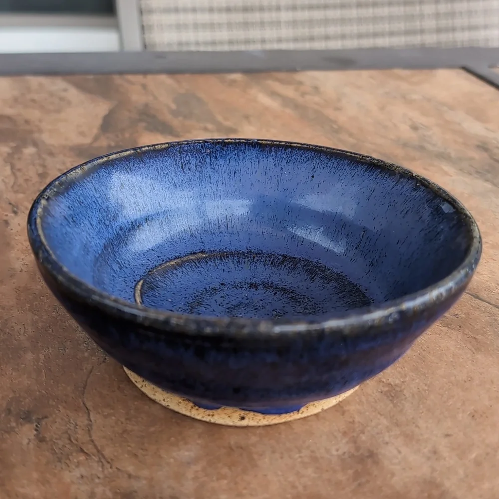 Handmade Studio Ceramics Pottery Hand Thrown Bowl Blue Black Glazed - Picture 2 of 5